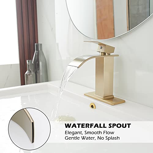 BWE Vessel Sink Faucet Modern Waterfall Chrome Single Hole Bathroom Faucet Single Handle with Pop up Drain Without Overflow Assembly Vanity Basin Bath Sink Faucets Mixer Tap