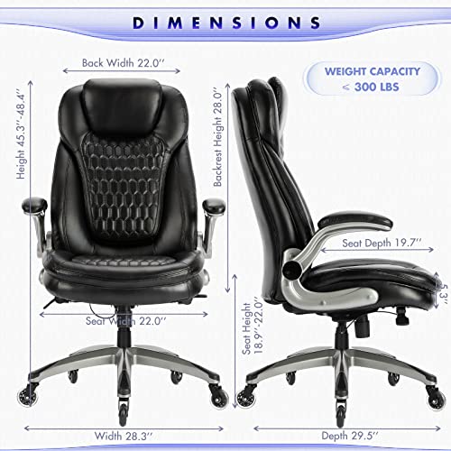Executive Office Chair-Ergonomic Computer Desk Chair, High Back Leather Chair with Padded Flip-up Arms, Swivel Home Office Chair Upgraded Caster-Black