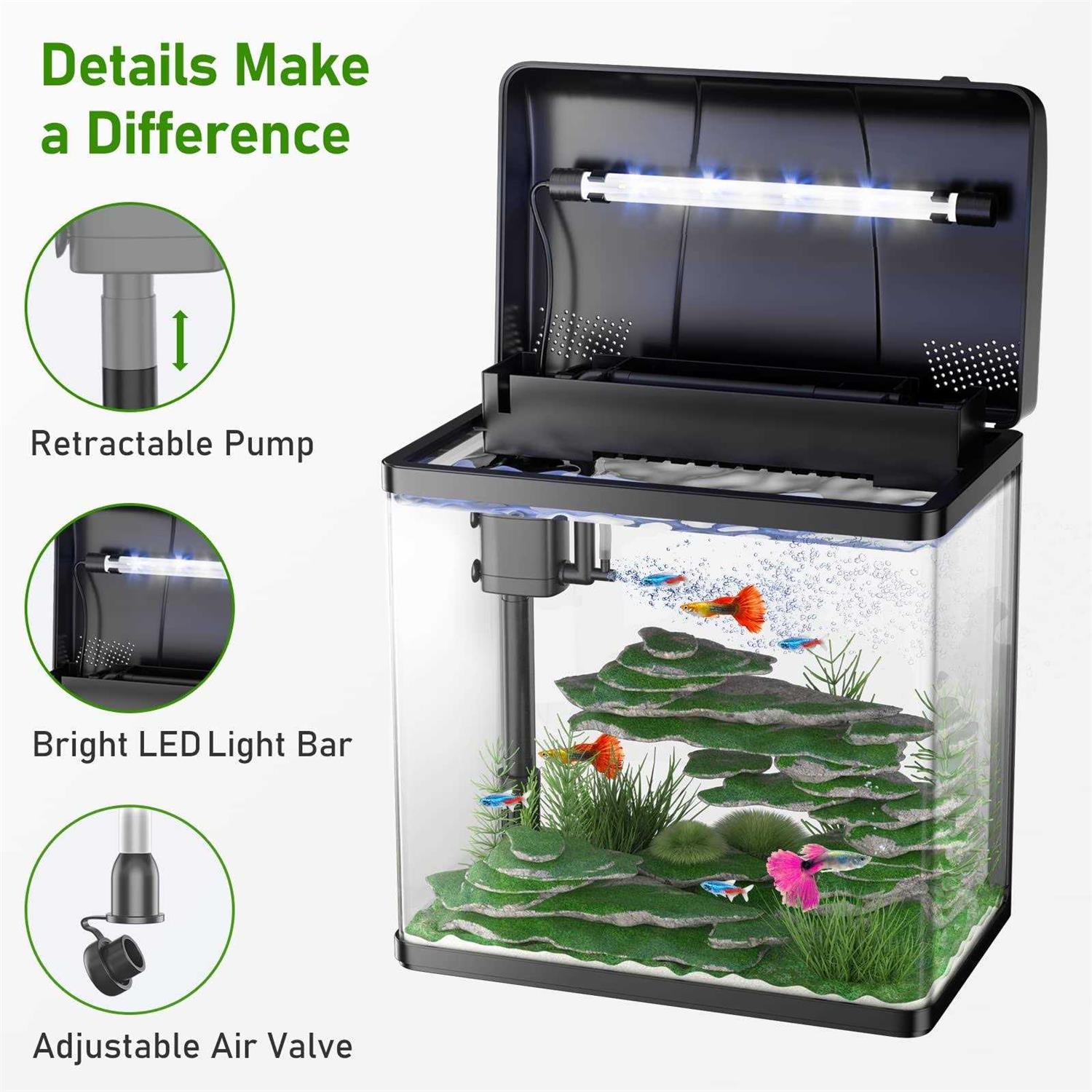 Pondon 5 Gallon Fish Tank, Glass Aquarium with Air Pump, LED Cool Lights and Filter - Pet Supplies online store