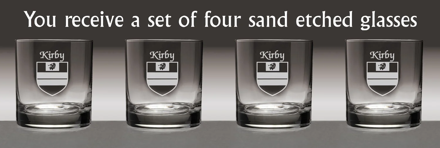 Kirby Irish Coat of Arms Tumbler Glasses - Set of 4 (Sand Etched)