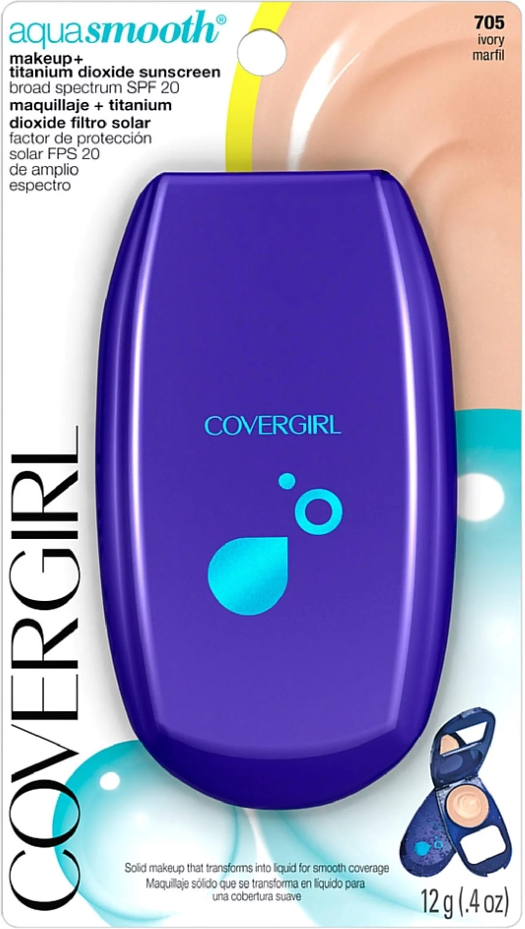 CoverGirl Smoothers AquaSmooth Compact Foundation, Ivory [705] 0.40 oz (Pack of 6)