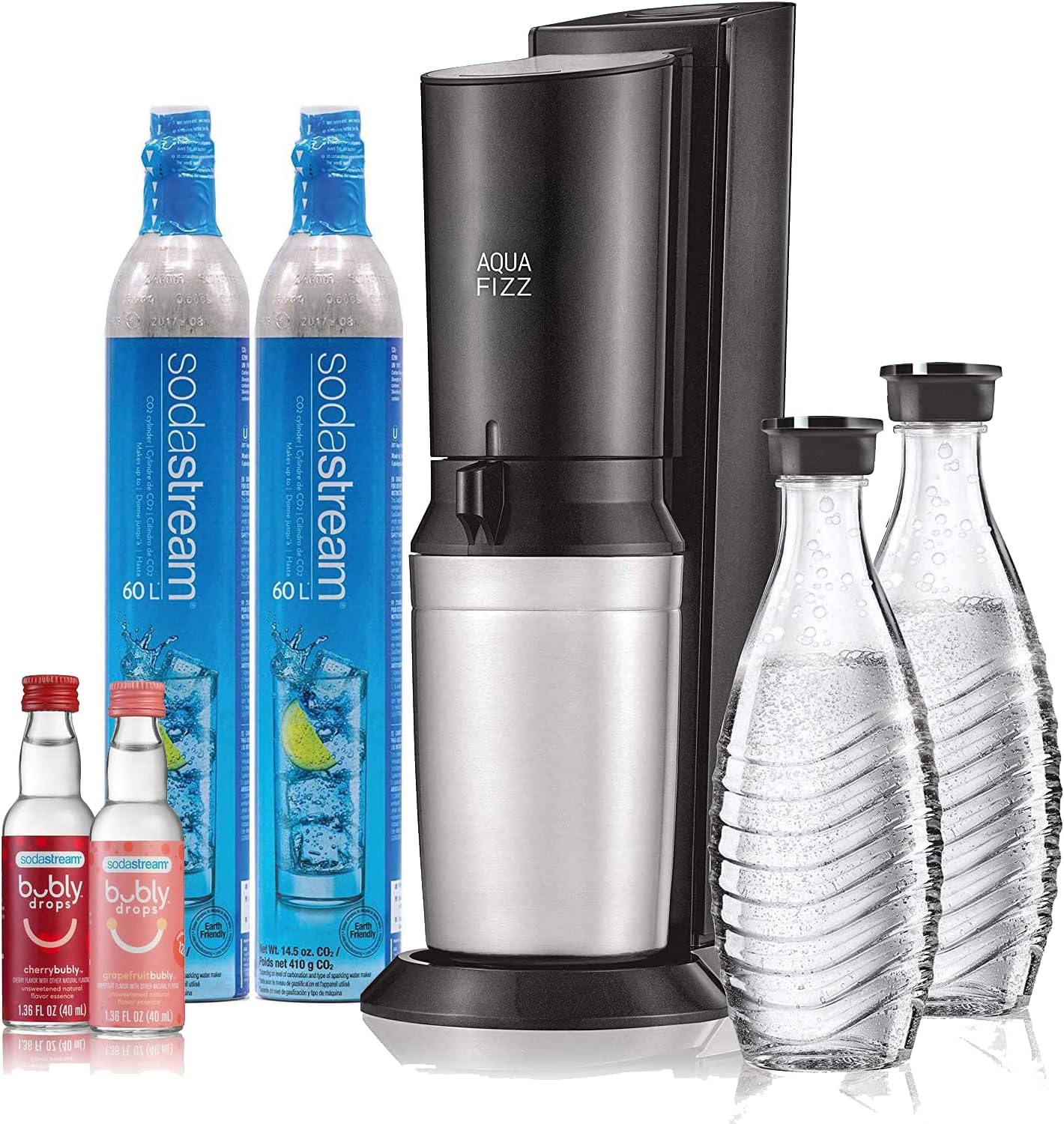 SodaStream Aqua Fizz Sparkling Water Machine (Black) with Co2 & Glass Carafes