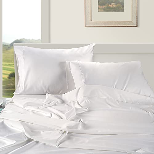 LANE LINEN 100% Egyptian Cotton Bed Sheets - 1000 Thread Count 4PC Queen Sheets Set, Long Staple Cotton Bedding Sheets, Sateen Weave, Luxury Hotel Sheets, Deep Pocket, Swiss Dot - White