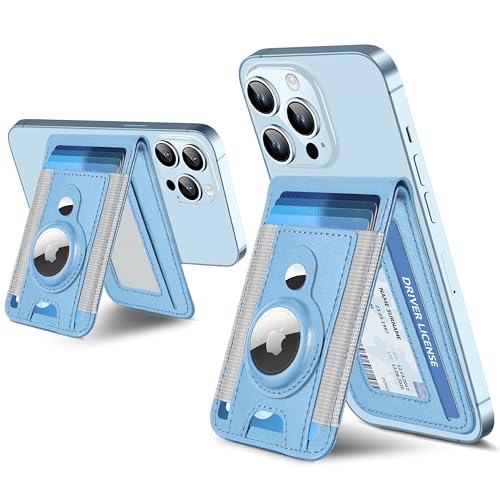 3-in-1 Magsafe Wallet with AirTag Holder, for iPhone Wallet Stand, Open ID Window, Magnetic Wallet for iPhone 15/14/13/12 Series, Leather Magnetic iPhone Wallet, Black