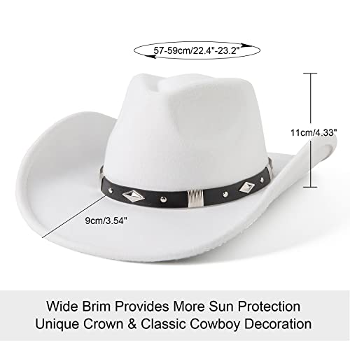 Lanzom Women Men Classic Felt Wide Brim Western Cowboy Cowgirl Hat with Belt Buckle