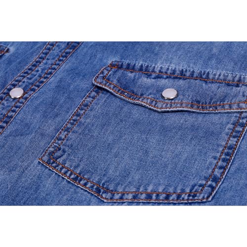 Men's Long Sleeve Double Pocket Snap Denim Shirt