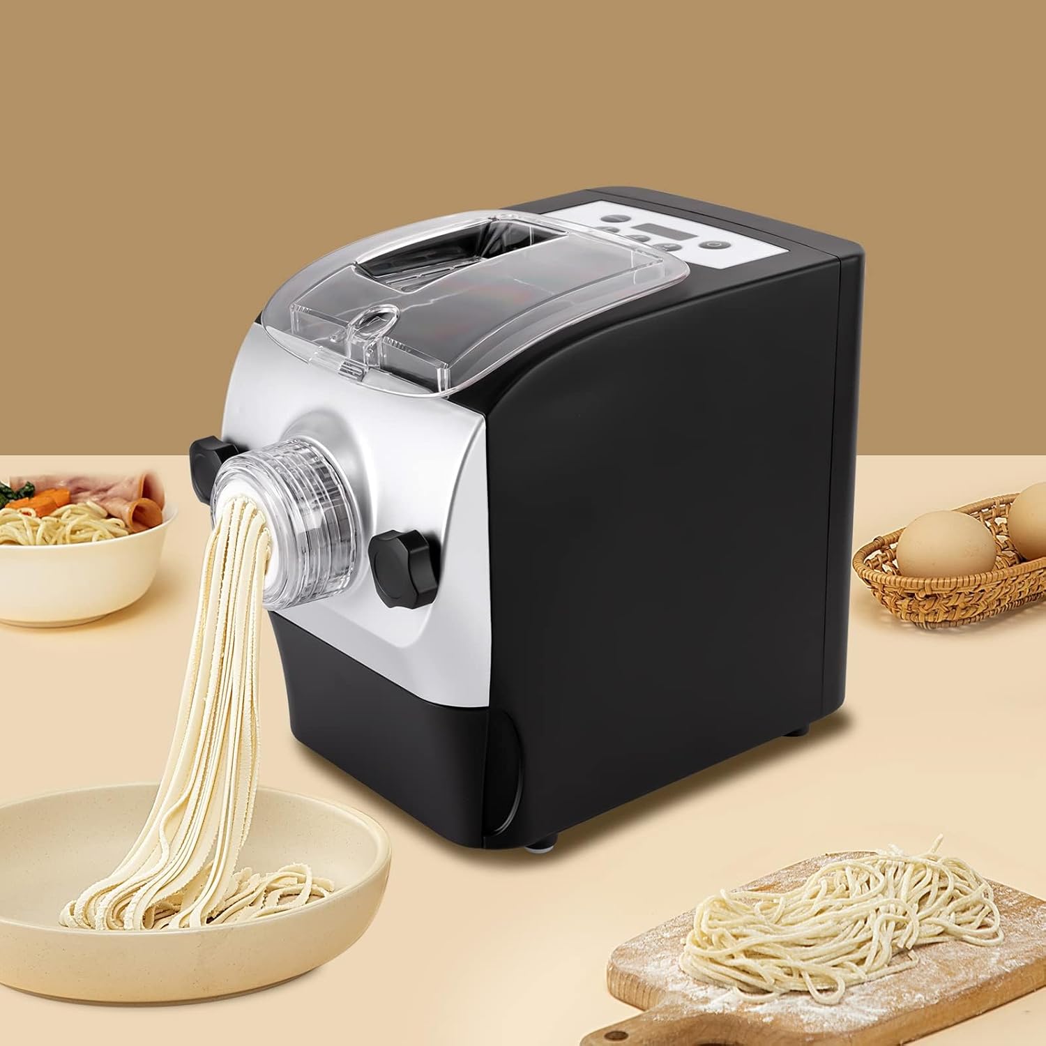 Electric Pasta Maker Machine, 260W Automatic Noodle Maker with 8 Moulds, Pasta/Dumpling Skin/Macaroni Maker with LED Display Timer, Noodle Press Machine for Homemade