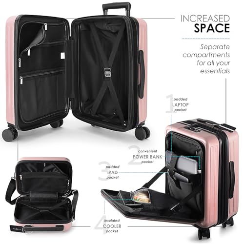 22 Inch Carry On Luggage 22x14x9 Airline Approved, Carry On Suitcase with Wheels, Hard-shell Carry-on Luggage, Durable Luggage Carry-On, Black Small Suitcase with Cosmetic Case