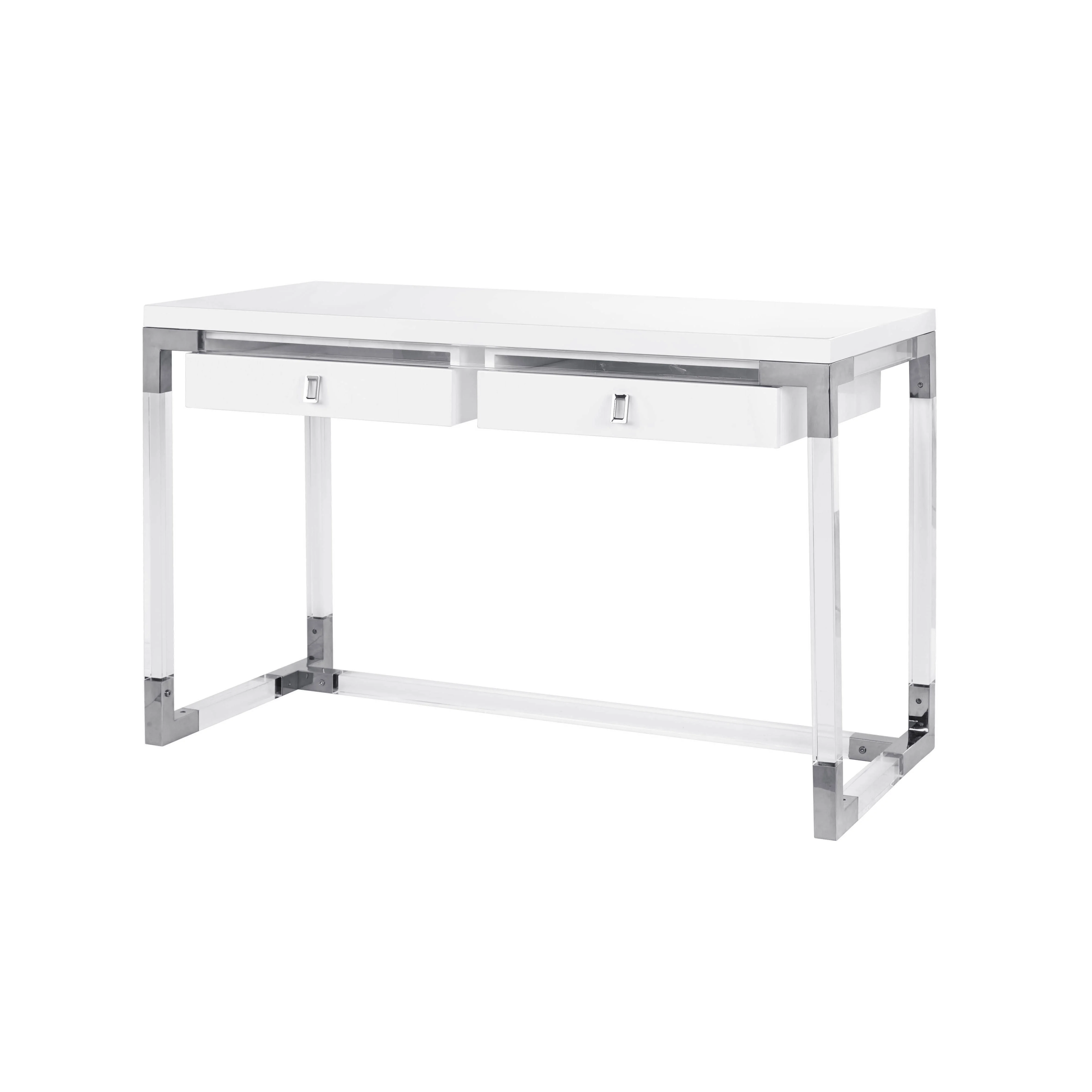 Pasargad Home Firenze Contemporary Desk Lacquer top with Lucite and Chrome Base