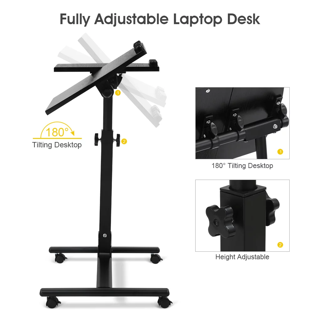 LANGRIA Height Adjustable Mobile Laptop Desk, Black Walnut