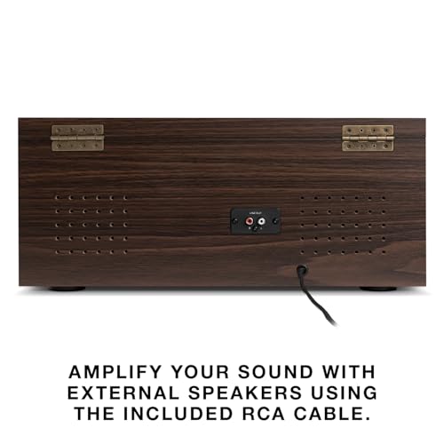 Victrola The Empire Mid-Century 6-in-1 Turntable & Multimedia Center with Built-in Speakers – 3 Speed, Bluetooth Connectivity, Radio, Cassette & CD Player, RCA Out, Headphone Jack (Farmhouse Walnut)