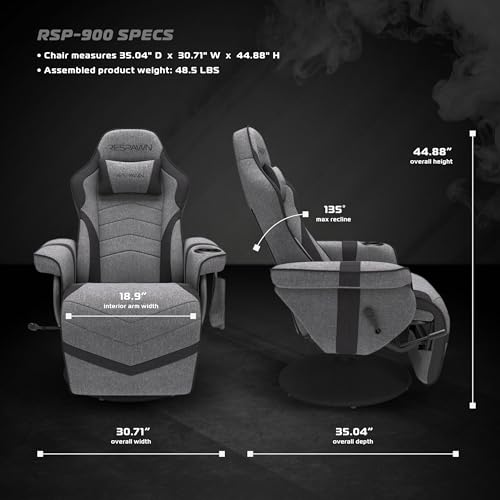 RESPAWN 900 Racing Style Gaming Recliner, Reclining Gaming Chair, in Gray RSP 900 GRY
