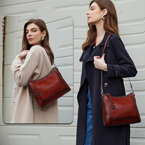 Iswee Genuine Leather Crossbody Bags for Women Satchel Purse Hobo Handbag Ladies Vintage Shoulder Bag Work