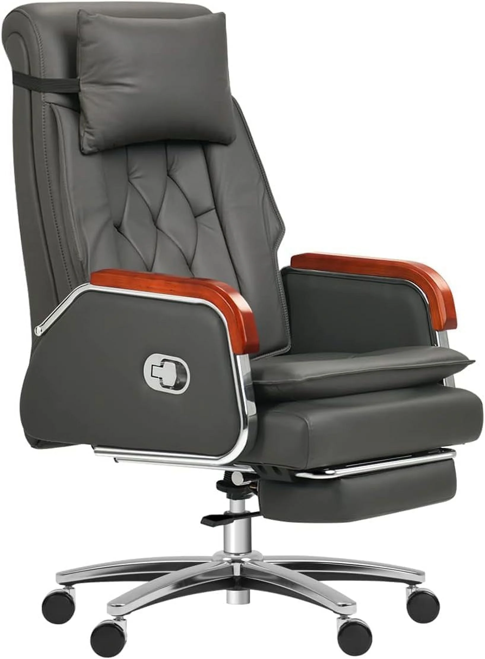 Kinnls Cameron Massage Office Chair Genuine Leather Managerial Executive Desk Chairs Ergonomic Comfortable Chair Fully Reclining with Headrest and Footrest,Adjustable Angle (Massage Chair-Black)