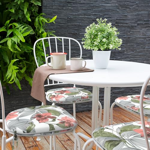 Indoor/Outdoor Chair Cushions 16x17 Inch, Patio Chair Cushions with Ties, All Weather Seat Cushions for Patio Furniture Home Garden Chair Use, Set of 4, Flower Blue