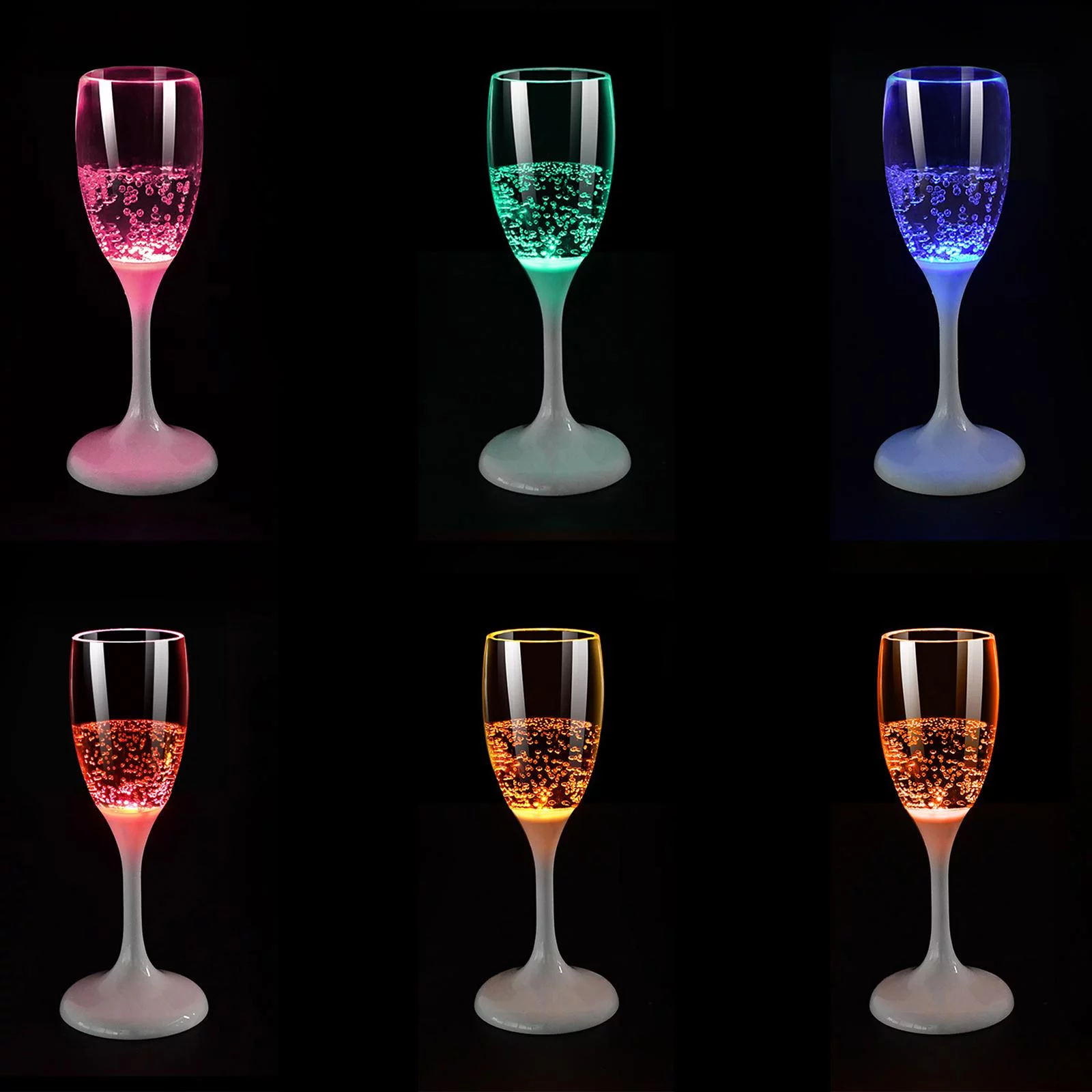 6Pcs LED Flute Glasses Light up Cups Drinkware for Club Christmas Party