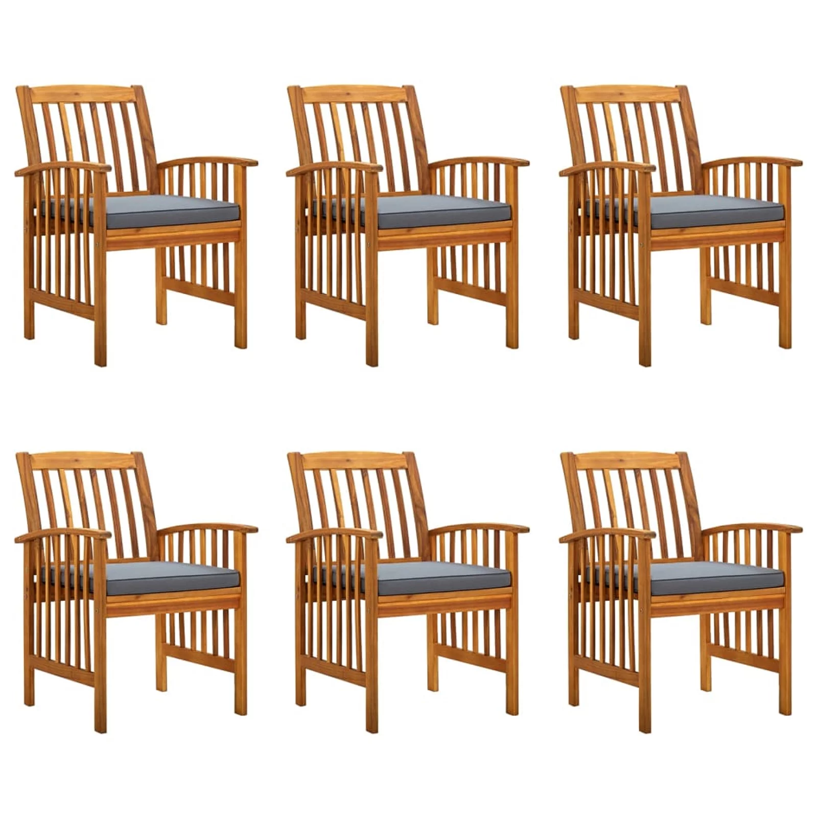 Anself 6 Piece Garden Chairs with Dark Gray Cushion Acacia Wood Outdoor Dining Chair for Patio, Balcony, Backyard, Outdoor Furniture 24 x 25.2 x 35.4 Inches (W x D x H)