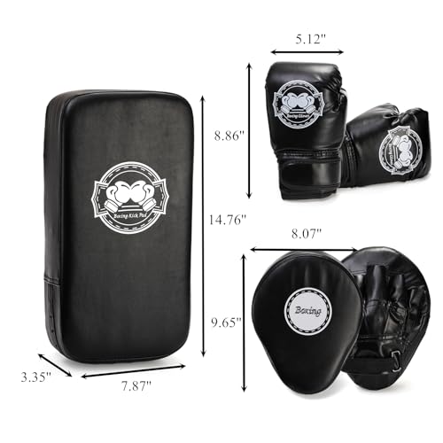 3-in-1 Kids Boxing Set, Punching Gloves Mitts Kick Pad for Beginners, Sports Kickboxing Training Set for Youth Child Boxing, Karate, Taekwondo, Muay Thai, MMA Training