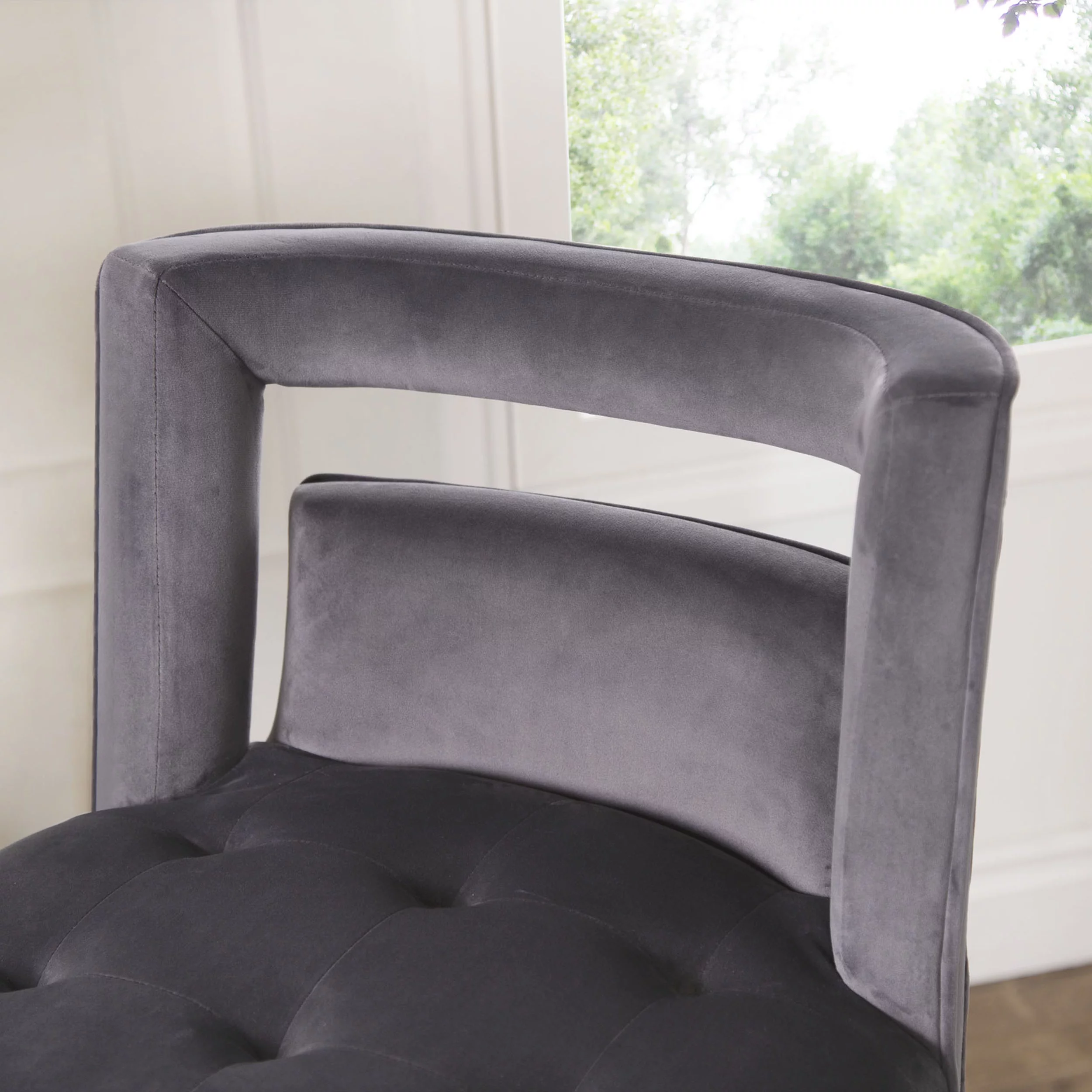 Stephanie Velvet Bar Stool, Grey