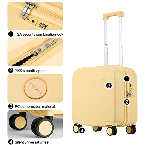 mixi Upgrade Carry on Luggage 14 Inch Underseat Personal Item Suitcases with Spinner Wheels, Hardside Rolling Suitcase PC with TSA Lock Lightweight Travel Case, Fine Grid Black