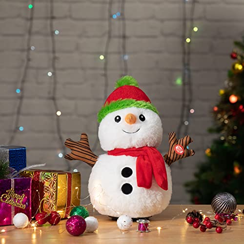 HollyHOME Animated Christmas Snowman Plush Singing Snowman Doll with LED Lights Xmas Musical Toy Gift for Kids 13 inch