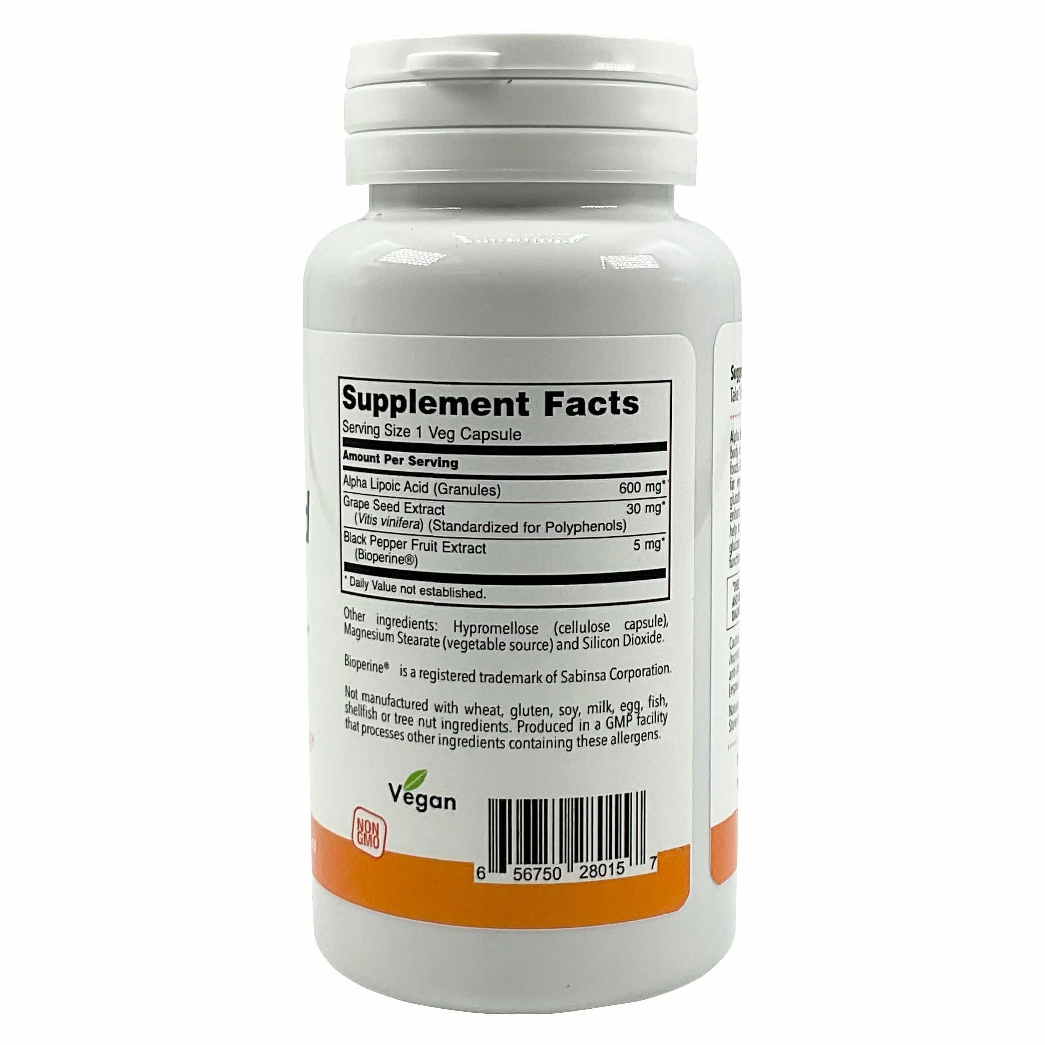 Nutri Plus Fit Alpha Lipoic Acid 600 mg with Grape Seed Extract & Bioperine&reg;, Extra Strength, 60 Veg Capsules