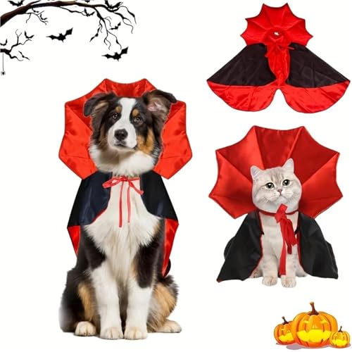 Pet Vampire Cape Cloak 5/8 Pcs Halloween Vampire Devil Cloak Cape Red Black Adjustable Pet Cosplay Accessory(5pcs)