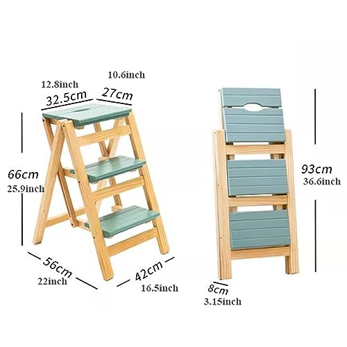 Folding Ladder 3 Step Ladder Stool, Foldable Solid Wood Ladder, Portable Lightweight Stepladder with Anti-Slip Wide Pedal, Wide Step Stool for Library Office Home 330lbs Safety Step Ladder (Color : B