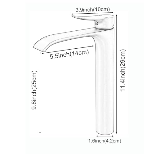 Brushed Nickel Vessel Sink Faucet, Single Handle Modern Waterfall Tall Bathroom Sink Faucet, Brass, 1 Hole, 1 Handle, Deck Mount, Vessel Install, Includes Supply Hoses, Drain, Manual