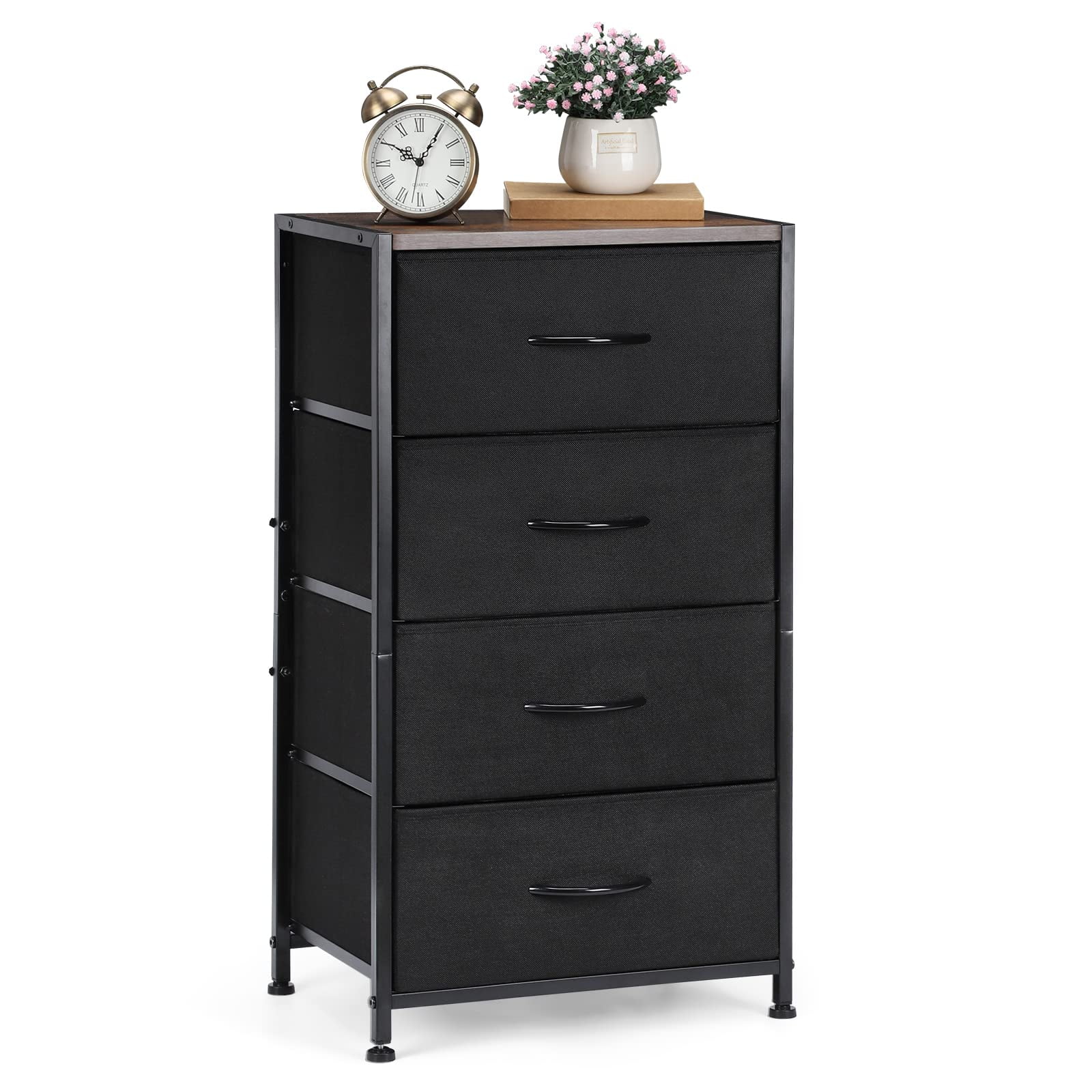 Dresser with 4 Drawers, Fabric Dressers Storage Drawers, for Bedroom, Hallway, Entryway, Closets(Black)