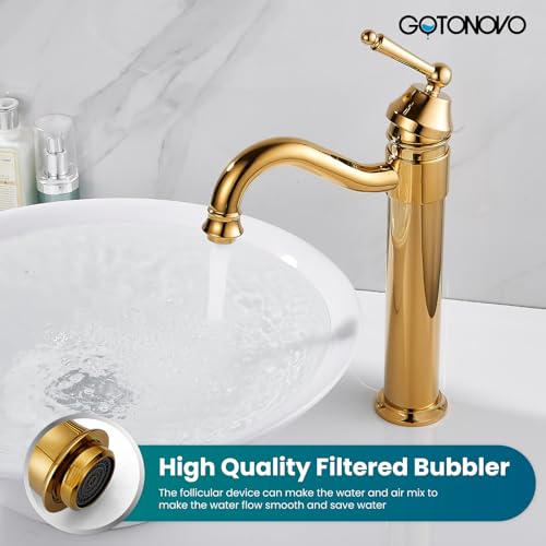 gotonovo Bathroom Vessel Sink Faucet Single Handle Brass Long Reach Bathroom Faucet 1 Hole Deck Mounted Mixer Tap with Pop Up Drain Brushed Nickel