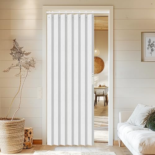 Accordion Style Door Curtains for Doorways - Laundry Room Curtains for Doorway, Folding Accordion Doors for Closets with No Door, 1 Panel with Tieback, W52 x L78, Beige