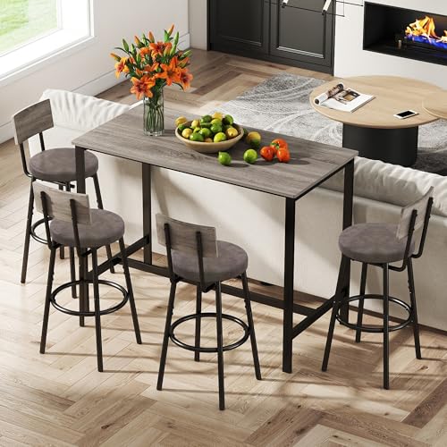 Tatub Bar Table with Stools Set of 2, Industrial 3 Piece Counter Height Small Dining Sofa Table and Chairs Set of 2, Brown