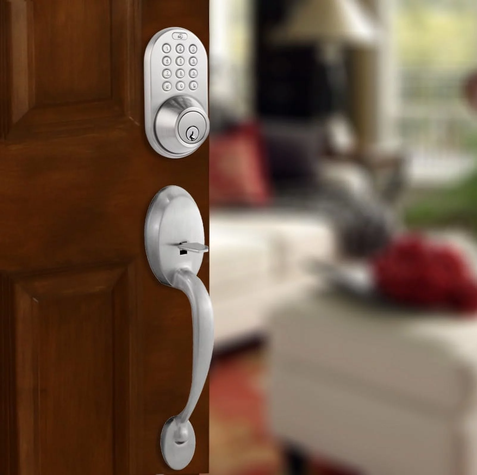 Keyless Entry Deadbolt and Handleset Door Lock with Electronic Digital Keypad Satin Nickel
