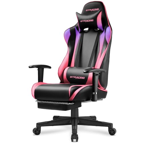 GTRACING Gaming Chair with Footrest, Ergonomic Computer Game Desk Chair, Recline Gaming Chair Seat Height Adjustment, Swivel Rocker with Headrest and Lumbar (Blue)