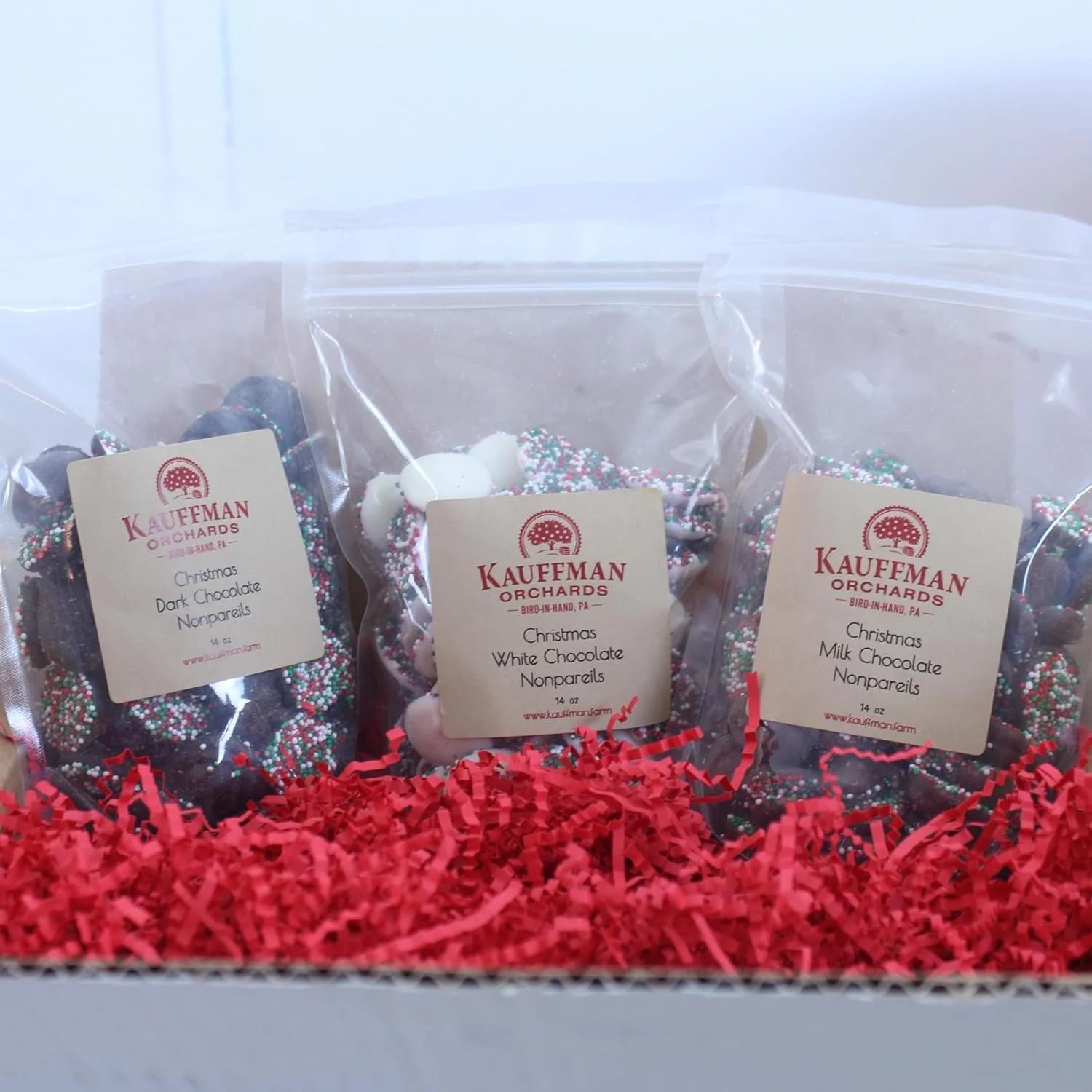 Yummy Goodness Christmas Chocolate Nonpareils Candy Gift Box by Kauffman Orchards