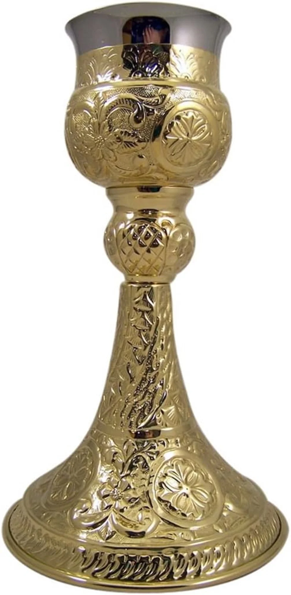 Polished Nickel Plated and Brass Orthodox Chalice and Paten Set, 9 Ounce Capacity