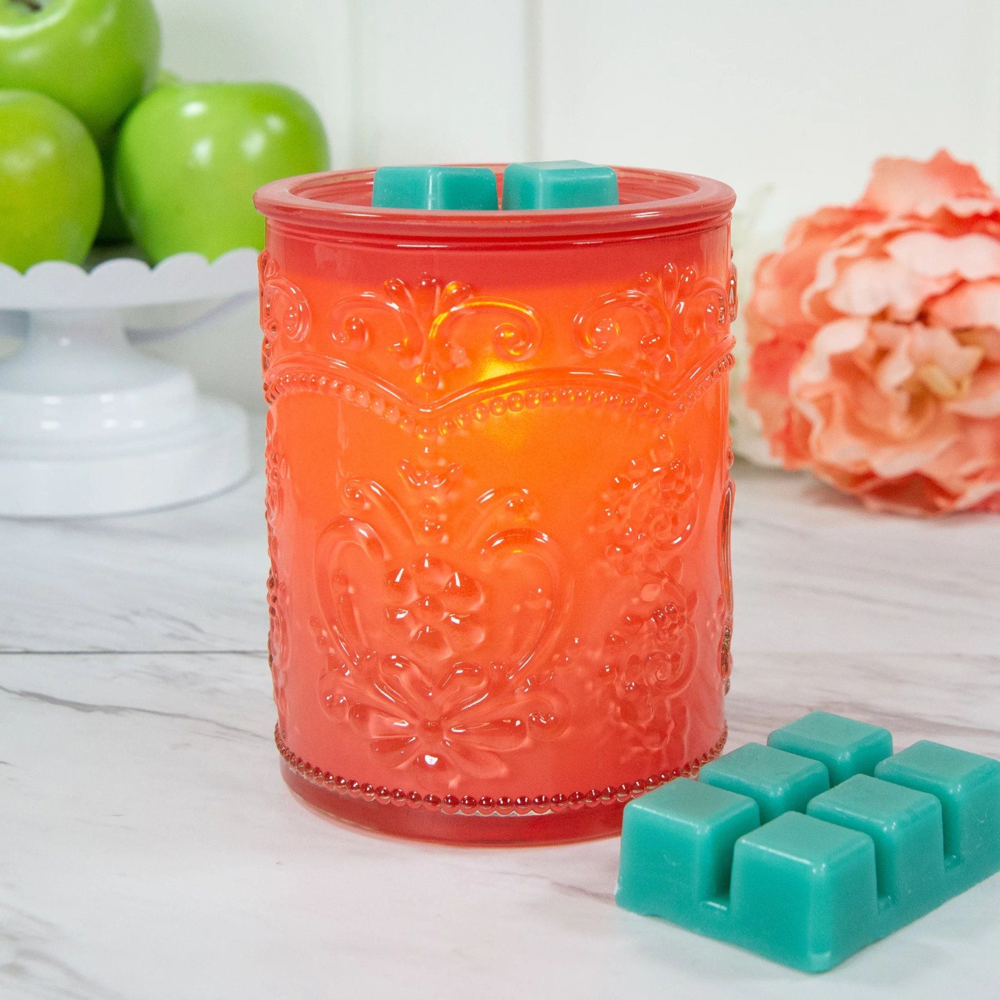 The Pioneer Woman Amelia Embossed Full Size Fragrance Warmer, Coral