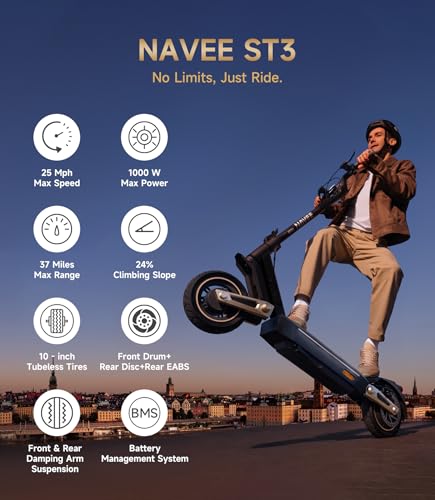 NAVEE Electric-Scooter-Adults,e Scooter ST3 S40,Off Road Fast 25 20 Mph,1000w 500w Motor with Suspension, Long Range 38 25 Miles,10 inch Tires All Terrain, Heavy Duty Commuter Teens Students