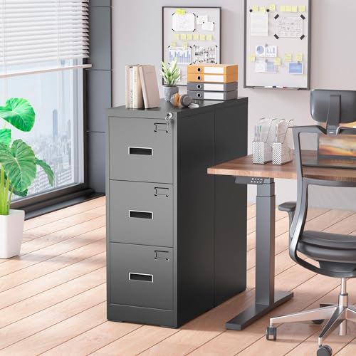 Greenvelly Lateral File Cabinet 2 Drawer, Black Filing Cabinet with Lock, Lockable File Cabinet for Home Office, Locking Metal File Cabinet for Legal/Letter/A4/F4 Size with Hanging Bars&Key