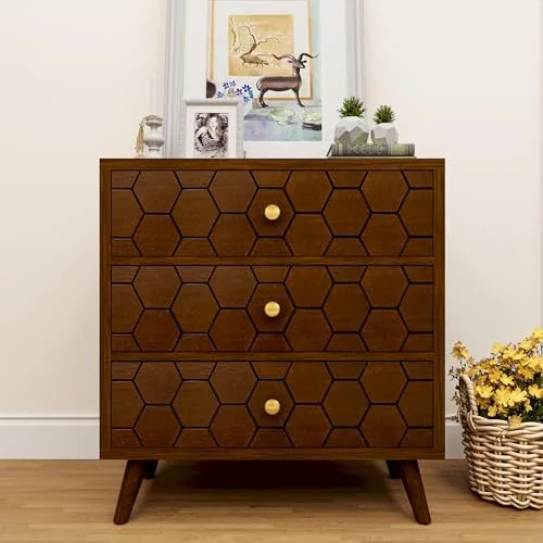 KBANZIBIU Mid-Century Nightstand  Modern Bedside End Table  Night Stand with Drawer for Living Room Bedroom  Industrial Metal Frame  Brown