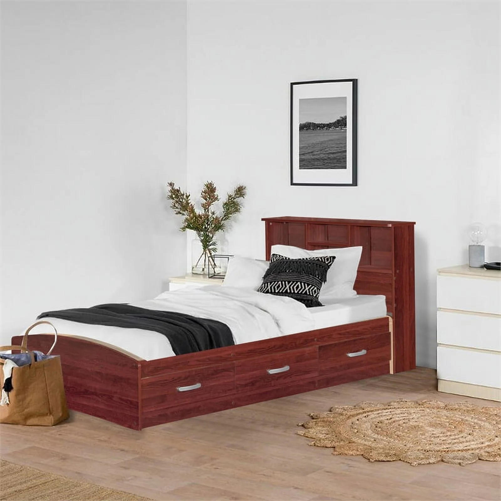 Home Square 3-Piece Set with Twin Bed Dresser with Lock and Nightstand in Black