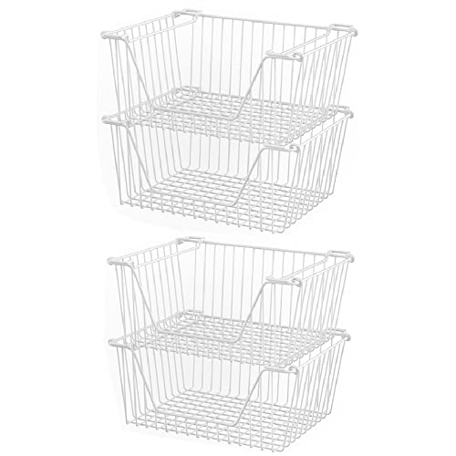 Slideep Chest Freezer Organizer Bins 16.5 Inch, Deep Upright Freezer Baskets Metal Wire Storage Container for Kitchen, White, Set of 2