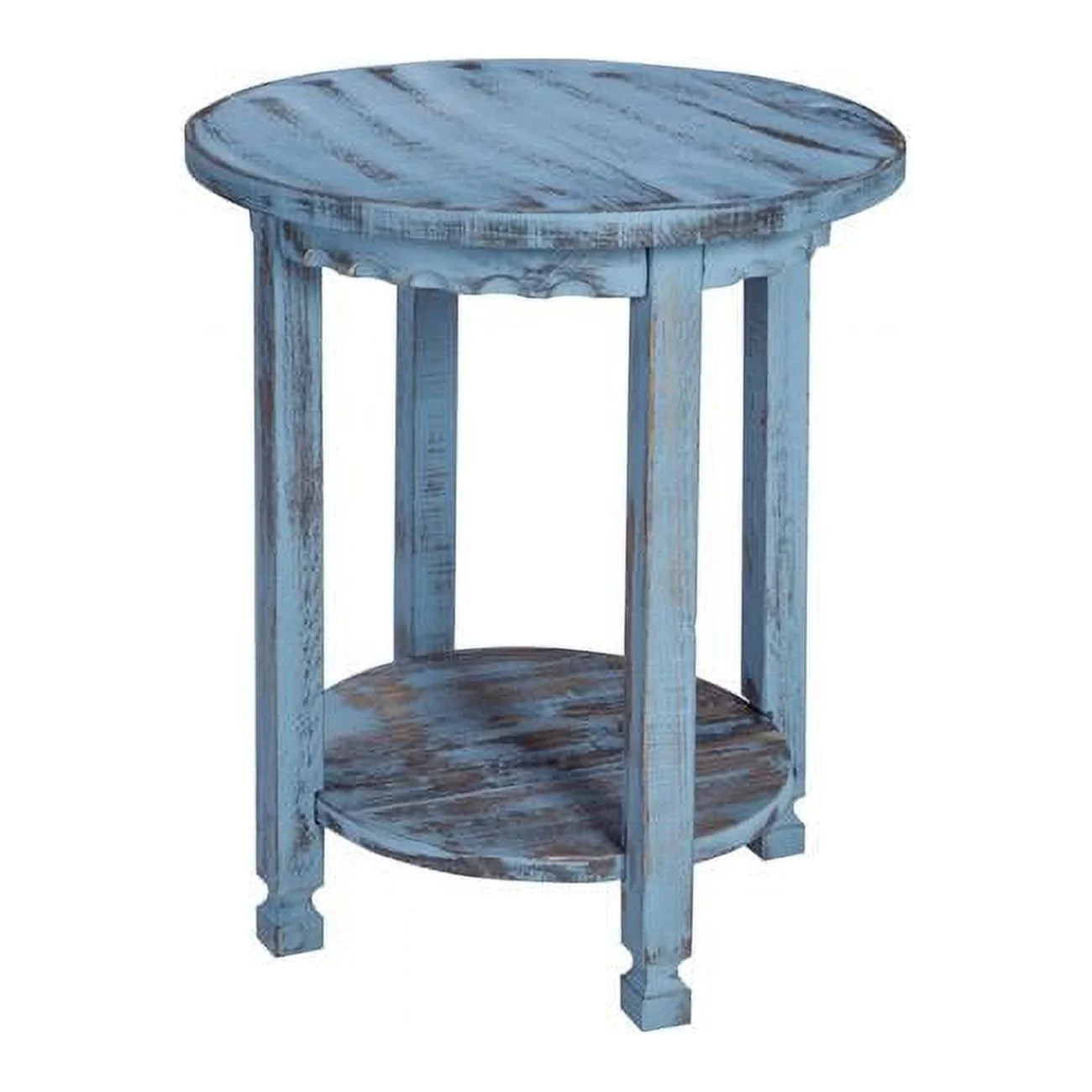 Country Cottage Round End Table, Blue Antique