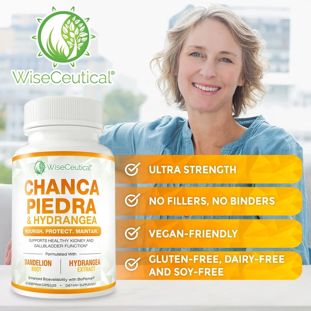 Max Strength Chanca Piedra, Hydrangea & Dandelion Root - Natural Kidney & Gallbladder Formula - Stone Breaker, Flush Impurities, Cleanse Urinary Tract - Enhanced with BioPerine. 60 Veggie Capsules.