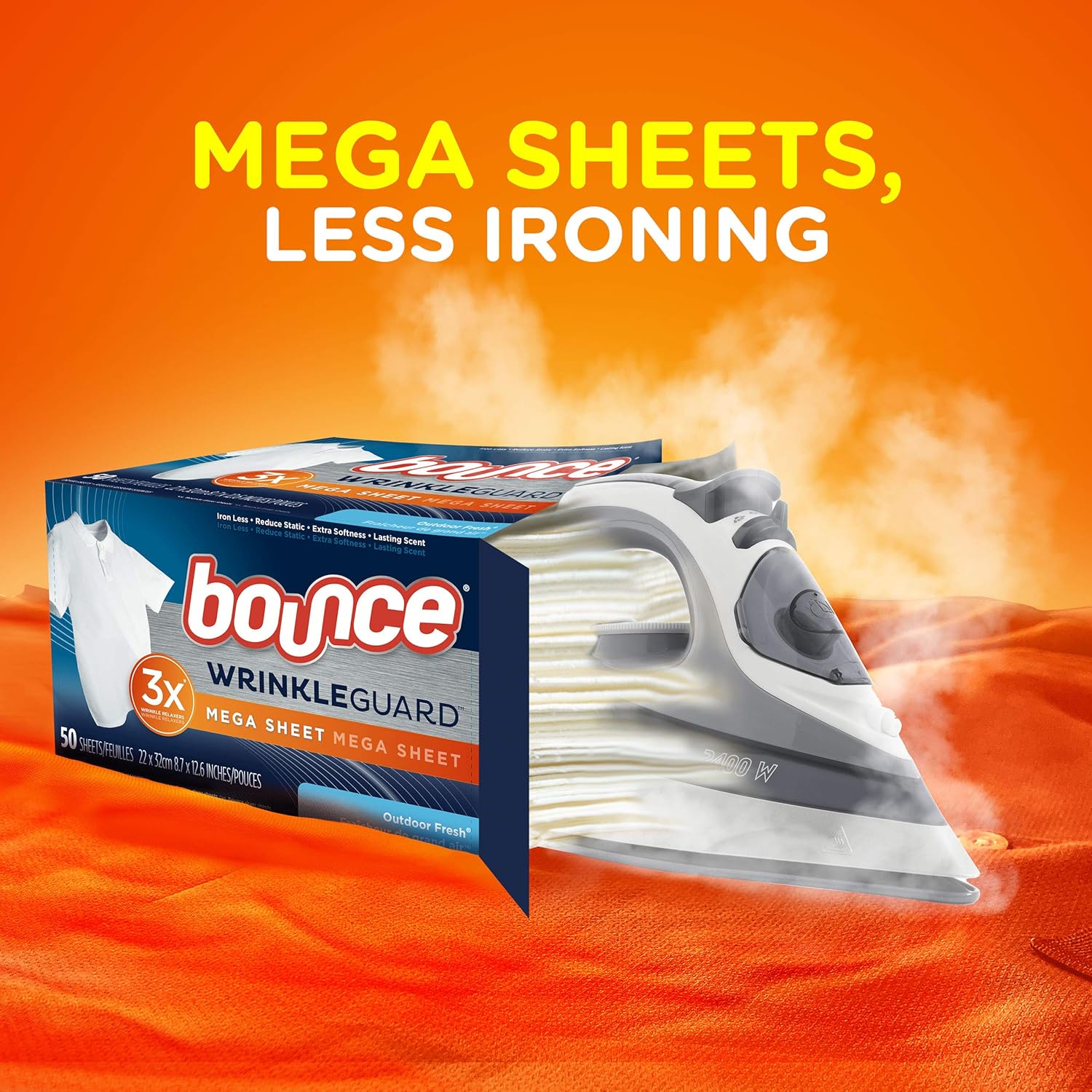 Bounce Bounce WrinkleGuard Mega Dryer Sheets, Fabric Softener and Wrinkle Releaser Sheets, Outdoor Fresh Scent, 80 Count, 80 Count