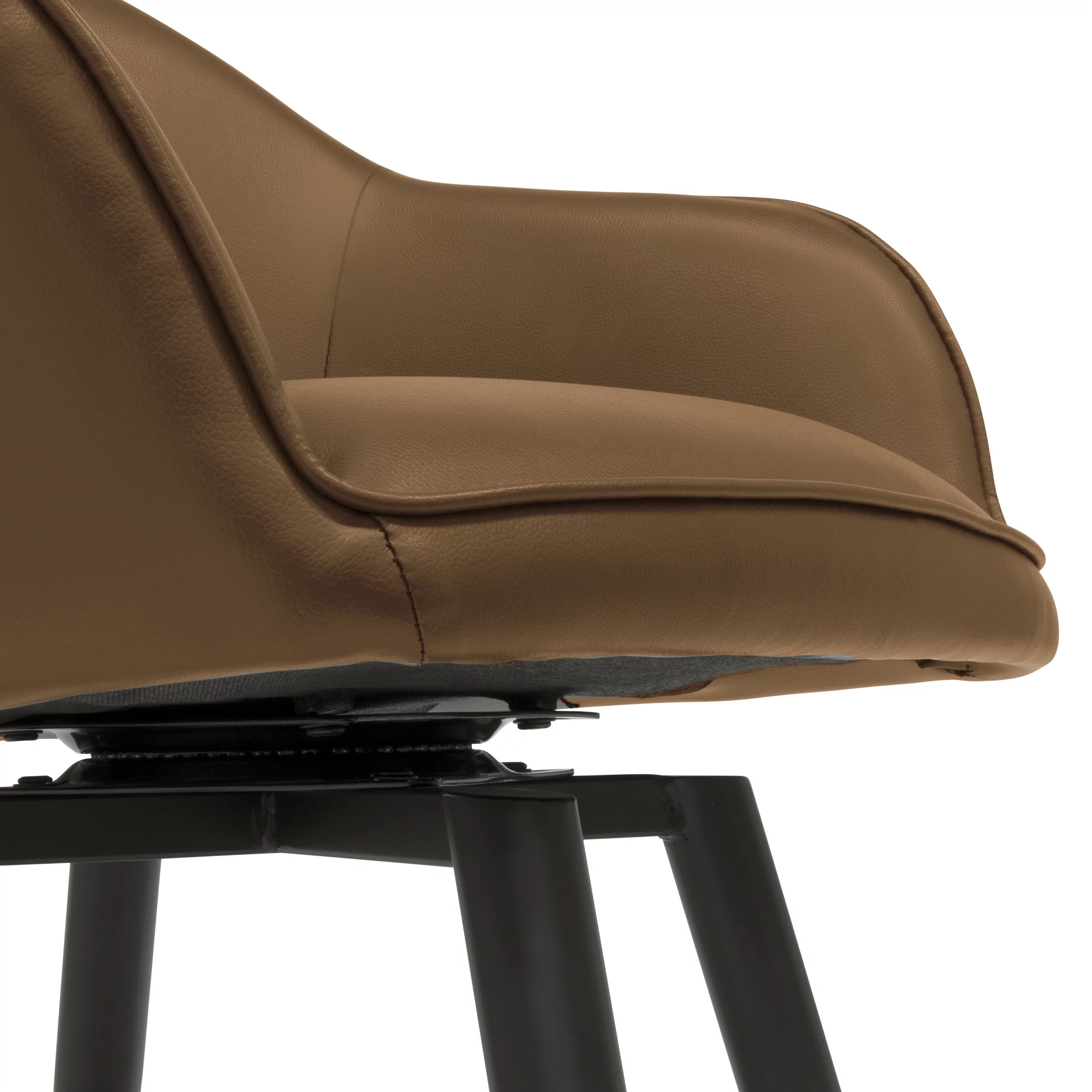 Studio Designs Home Dome Swivel Dining / Office Chair with Arms Caramel Brown Blended Leahter with Metal Legs