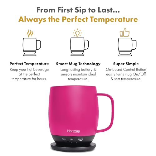 Nextmug - Temperature-Controlled, Self-Heating Coffee Mug (Burgundy - 14 oz.)