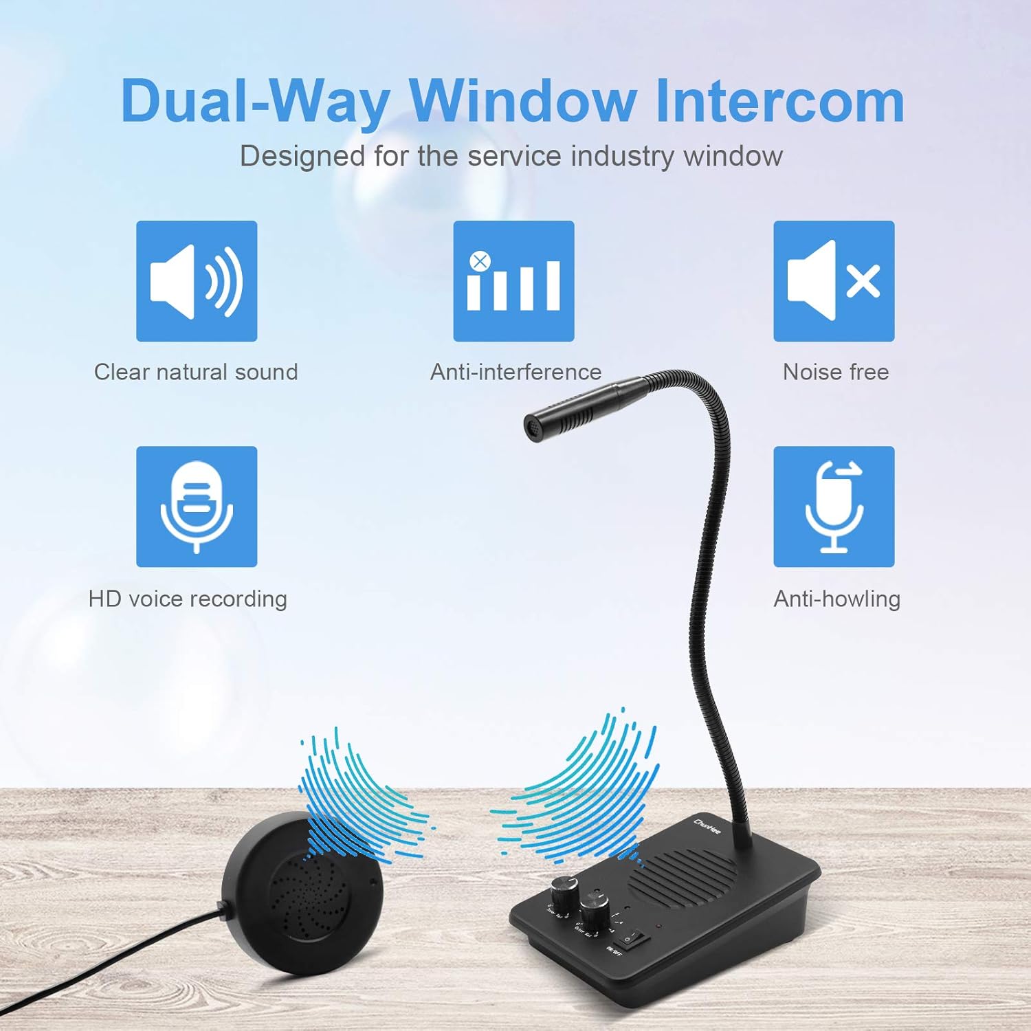 Window Speaker Intercom System Dual Way Anti-Interference Intercommunication Microphone Talk Through Glass,Voice Intercom System for Bunsiness,Bank Counter,Store,Restaurant,Office,Station,School