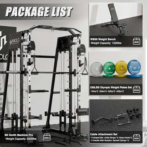 Mikolo M4 & M4 Ultra Smith Machine with Cable Crossover System, Multi-Function Power Cage Squat Rack for Home Gym, Power Rack and Packages